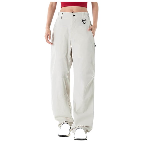IFNWSV Womens Work Pants High Waisted Solid Waterproof Windproof Outdoor Cargo Long Trousers with Pockets White 2XL