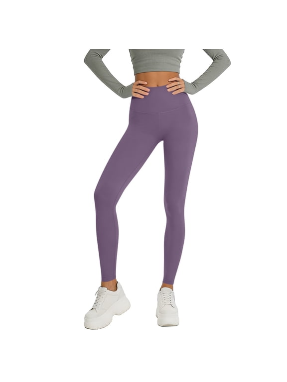 Yoga Pants for Women High Waisted Solid Tight Stretchy Workout Leggings with Elastic Waistband Ankle Length Purple S