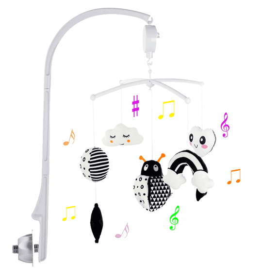 IFOYO Baby Crib Mobile with Music, Baby Mobile for Crib with Plush Rattle Toys, Music Box Nursery Mobile Toys, 0-24 Months, Beetles