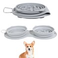 thumbnail image 1 of IFOYO Collapsible Dog Bowl, 2 in 1 Upgrade Foldable Expandable Travel Pet Food Feeding Dog/Cat Bowl with No Spill Non-Skid Silicone Mat and Carabiner Clip for Traveling, Hiking, Camping, Bone Grey, 1 of 7