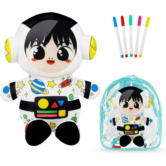 IFOYO Coloring Plush Toy with 5 Washable Markers, Creative Astronauts Airbrush Plush, Cute Stuffed Kids Toy for Ages 4-6, Surprise Doll for Nursery Decor, Travel, Playtime, Birthday Gift
