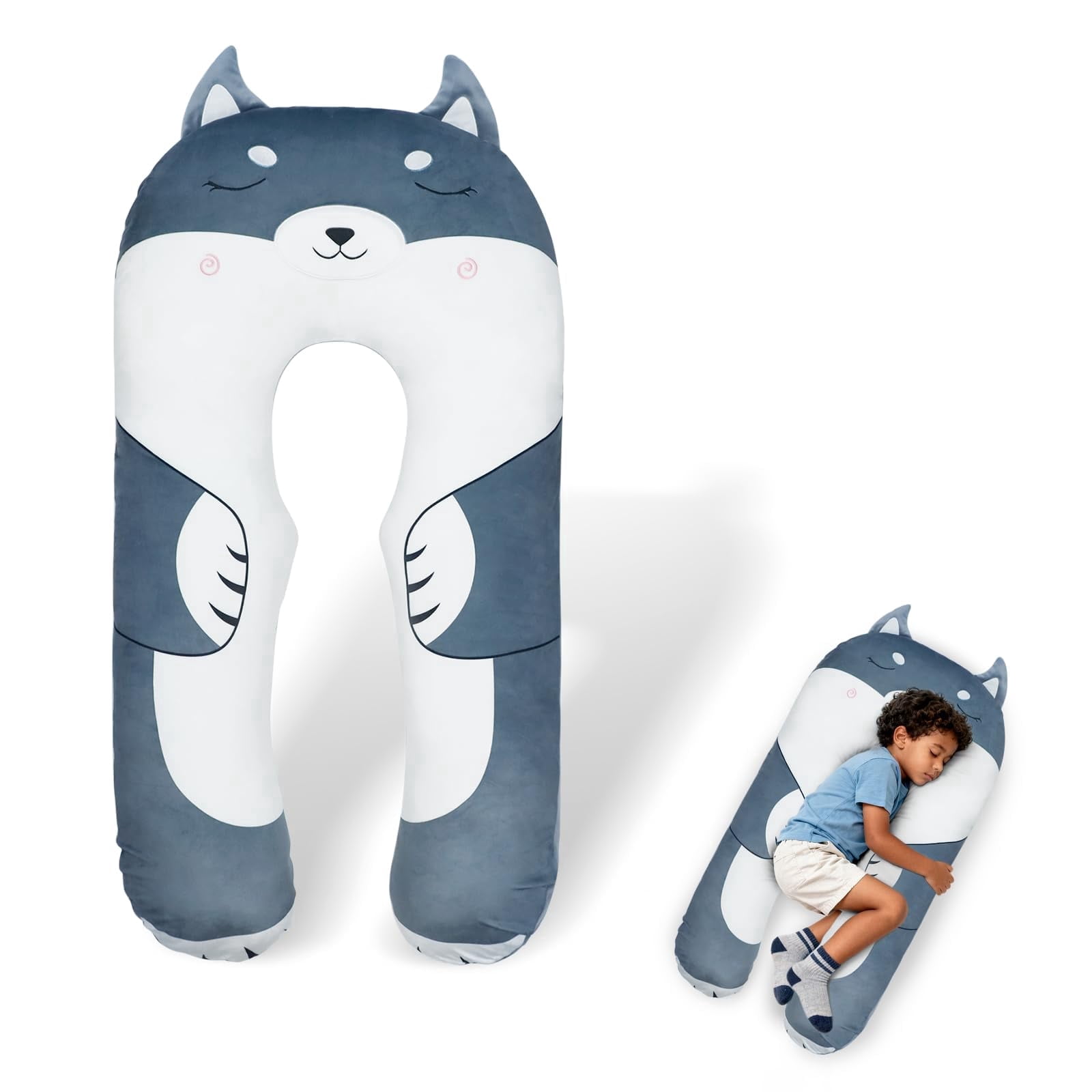IFOYO 43" U Shaped Kids Full Body Pillow, Minky Cuddle Pillow for Sleeping ADHD Sensory Relief, Washable Cover for Boys Girls