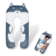 IFOYO 43" U-Shaped Kids Body Pillow, Soft Minky Animal Cuddle Pillow with Washable Cover for Sleeping and Reading, Gray Dog