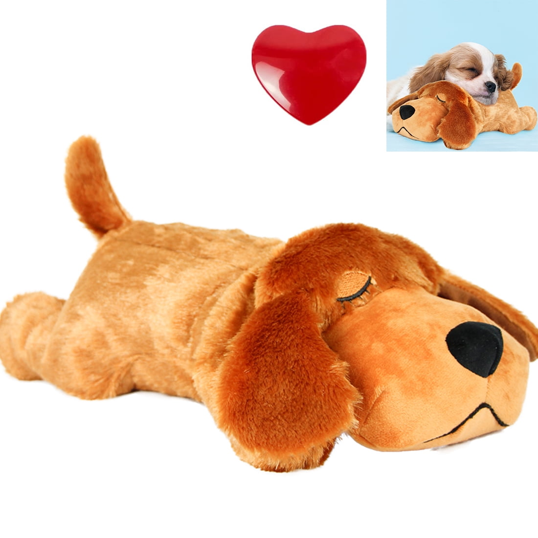 Original Snuggle Puppy Heartbeat Stuffed Toy for Dogs - Pet Anxiety Relief  and Calming Aid - Comfort Toy for Behavioral Training - Brown and White