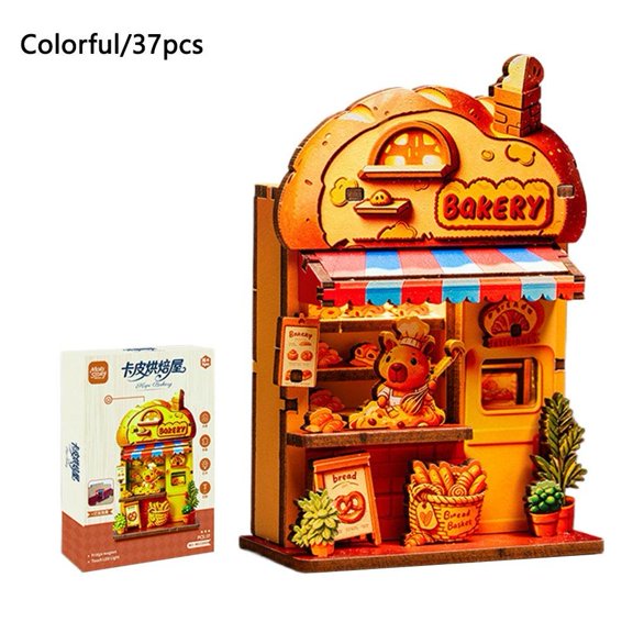 IFRINID 3d Wooden Miniature Shop Model Kit-Magnetic Led Puzzle With Rotating Lights, No Glue Assembly for Desk and Fridge Decor