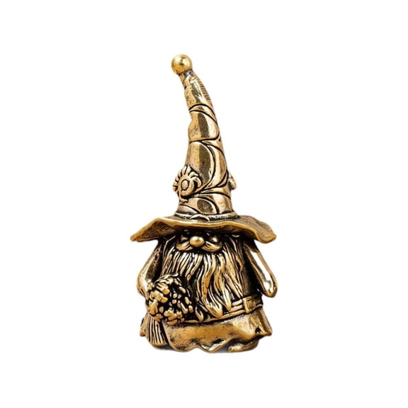 IFRINID Brass Wizard Goblin Figurine, Mini Vintage Old Man Sculpture with Broom and Antique Finish