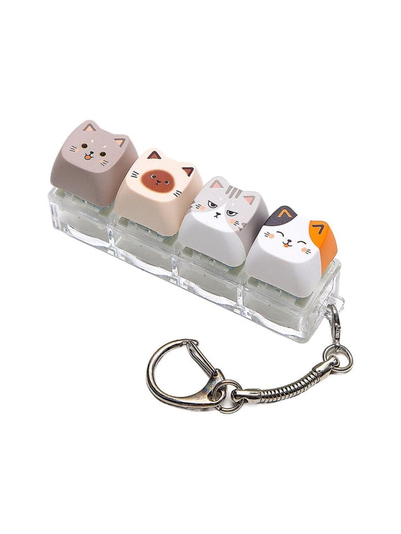 Cat Fidget Clicker Keychain, 4-Key Mechanical Switch Keypad with Transparent Base and Cat Keycaps for Bags and Keys