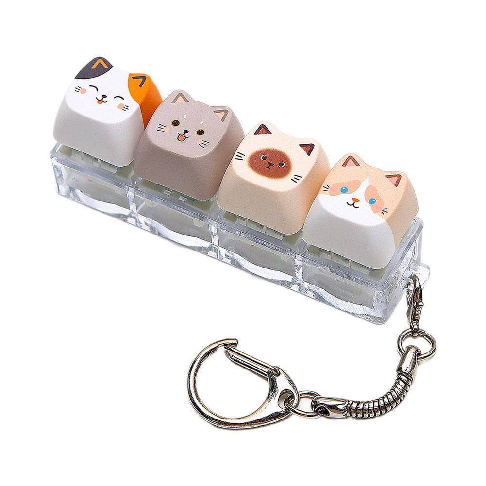 Fidget Button Key Chain IFRINID Cat Fidget Clicker Keychain, 4-Key Mechanical Switch Keypad ...