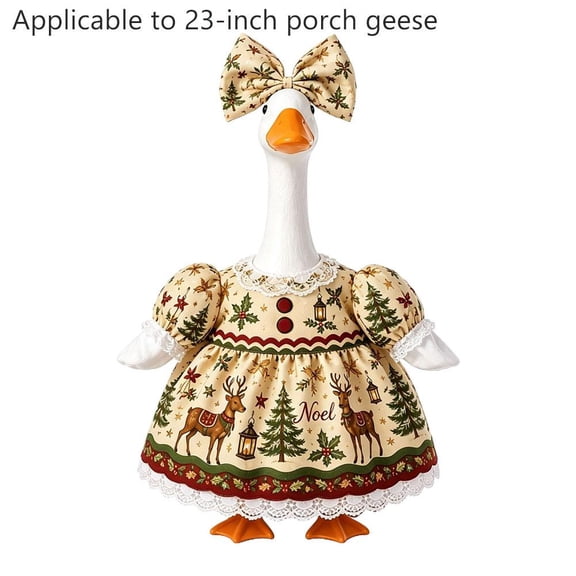 IFRINID Christmas Porch Goose Outfit for 23 Inch Goose Statue, Polyester Red Green Dress with Bow Headband, Holiday Yard Decoration Set