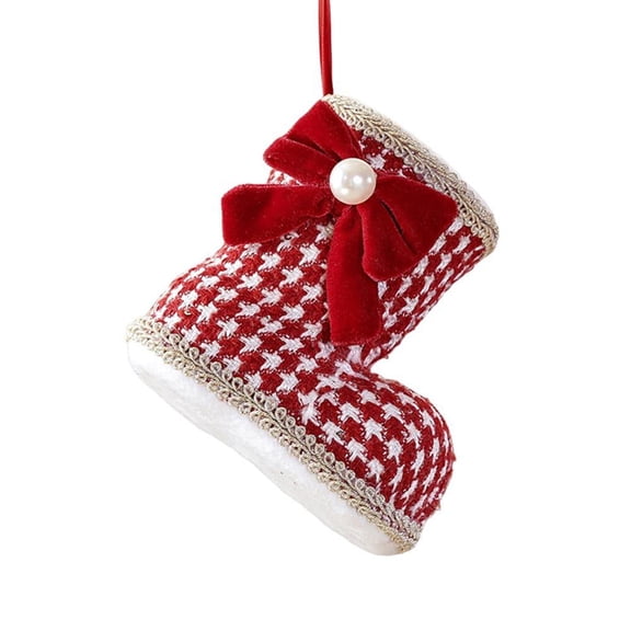 IFRINID Christmas Stocking Ornament, 4.92 Inch Fabric Hanging Boot Decoration with Plush Trim and Bow for Christmas Tree and Holiday Decor