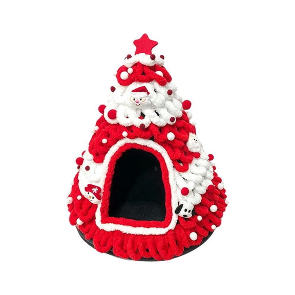 IFRINID Christmas Tree Cat Bed, 19.7 x 23.6 Inch Red Felt Enclosed Pet Cave with Star Top for Small Cats and Puppies