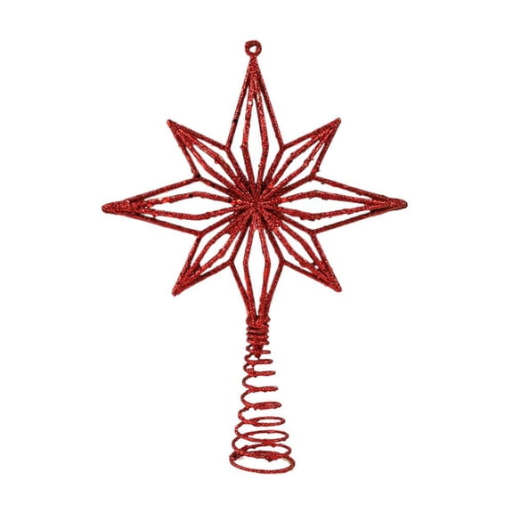 IFRINID Christmas Tree Star Topper, 8.66 Inch 8-Point Glitter PP Plastic Tree Top Decoration with Spring Base for Holiday Decor
