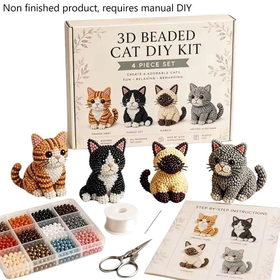 IFRINID DIY Beaded Cat Craft Kit, Handmade Decorative Bead Art Project for Desktop Shelf Home Decor