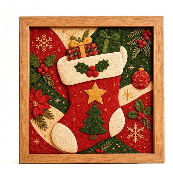 IFRINID DIY Christmas Fabric Art Kit, No-Sewing Holiday Craft with Wood Frame, 3D Christmas Wall Decor for Kids and Family Activities