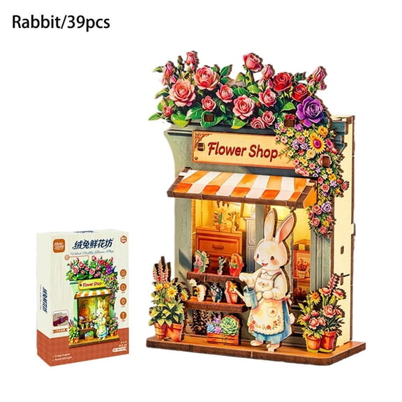 IFRINID DIY Miniature Wooden House Kit with LED Light, 3 Styles Dollhouse Model for Desk Shelf and Home Decoration