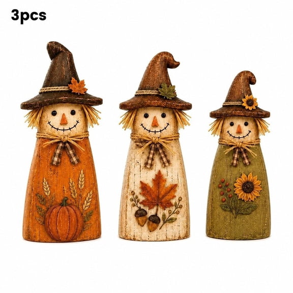 IFRINID Fall Scarecrow Wooden Decorations, 3-Piece Pumpkin Maple Leaf and Sunflower Tabletop Set for Autumn Home Decor