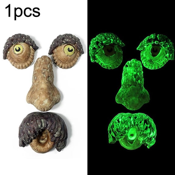 IFRINID Glow in the Dark Tree Face Decor, Resin Bark Sculpture Set for Outdoor Garden and Halloween Yard Art
