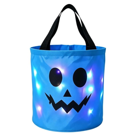 IFRINID Halloween Light Up Pumpkin Candy Bucket, Glowing LED Treat Bag with Portable Handle, Reusable Non-Woven Pumpkin Basket for Trick-or-Treat, Parties and Holiday Decor