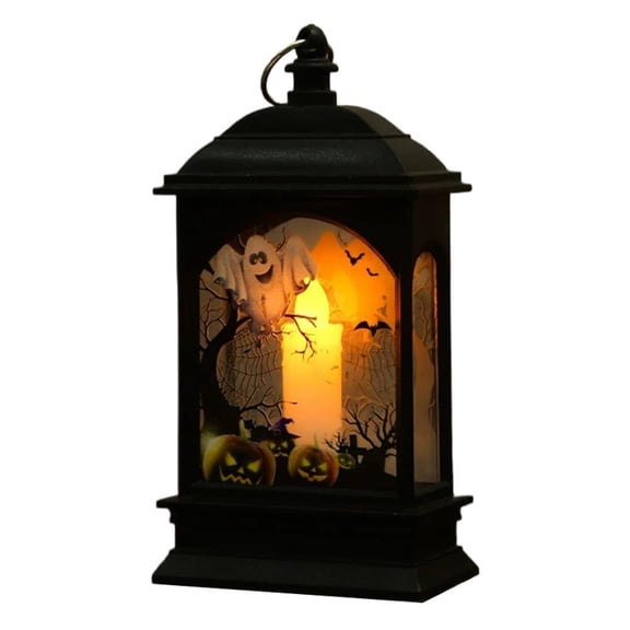 IFRINID Halloween Mini Led Wind Lantern, Flameless Candle Light With Hanging Hook, Spooky Pumpkin Skeleton Ghost Decor, Tabletop Ornament