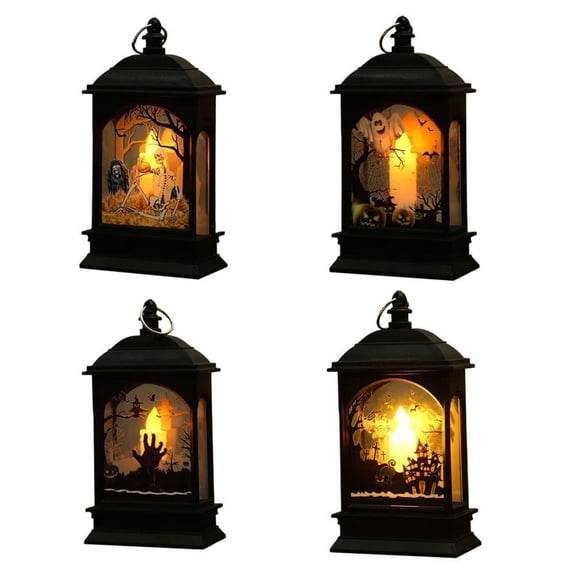 IFRINID Halloween Mini Led Wind Lantern, Flameless Candle Light With Hanging Hook, Spooky Pumpkin Skeleton Ghost Decor, Tabletop Ornament