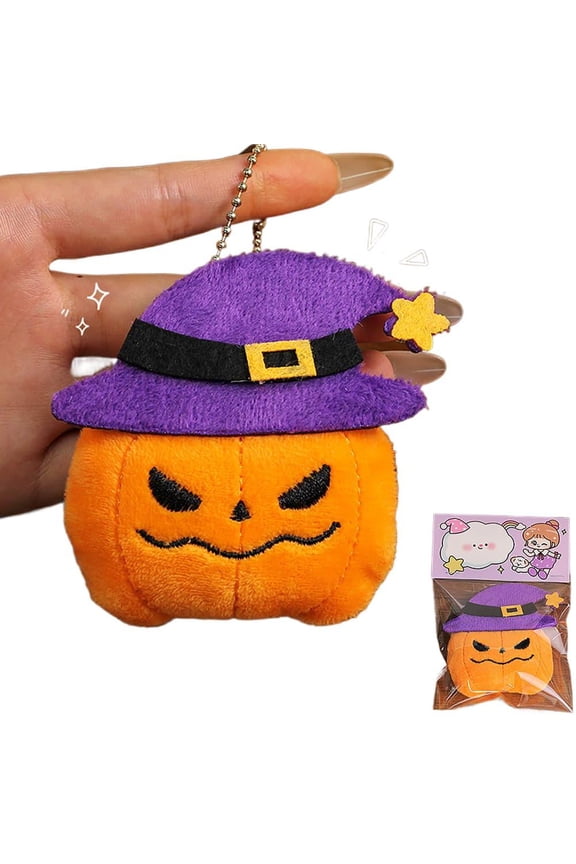 Halloween Pumpkin Plush Keychain, Soft Cartoon Hat Pendant for Backpack Keys and Car Decoration