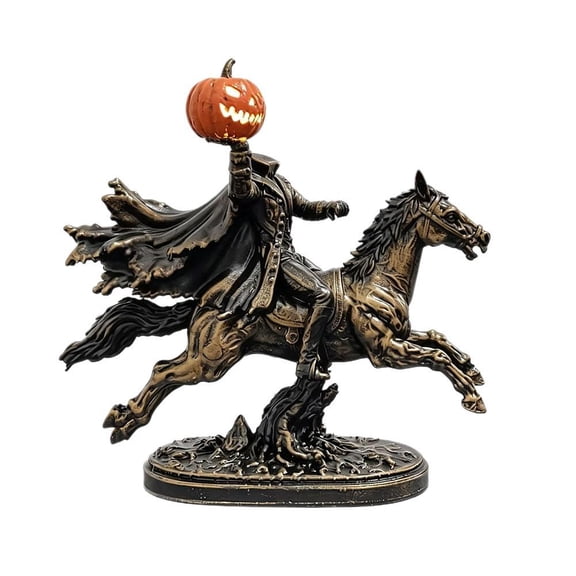 IFRINID Headless Horseman Halloween Figurine, Resin Knight on Horse with LED Pumpkin Lantern, Gothic Tabletop Decor for Home, Fireplace and Halloween Party