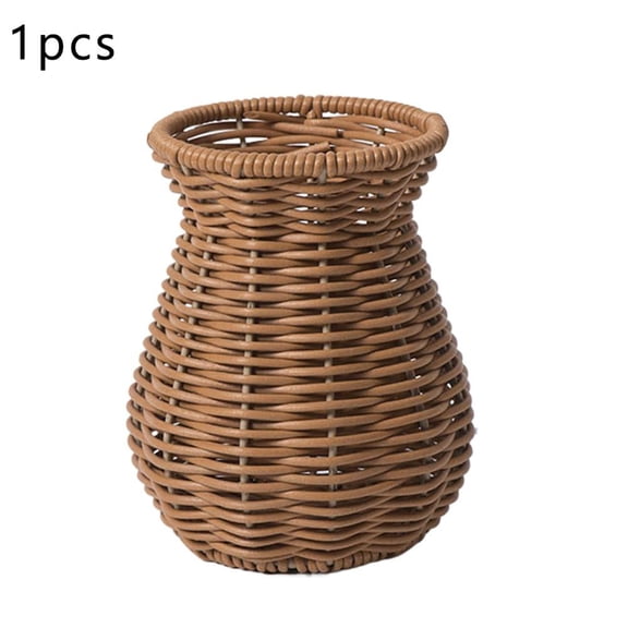 IFRINID Imitation Rattan Decorative Vase, Woven Tabletop Storage Basket with Sturdy Structure