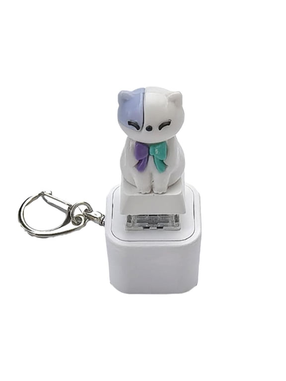 Keyboard Fidget Keychain, Cartoon Cat Key Ring with Meow Sound Soft Light and Rechargeable Design