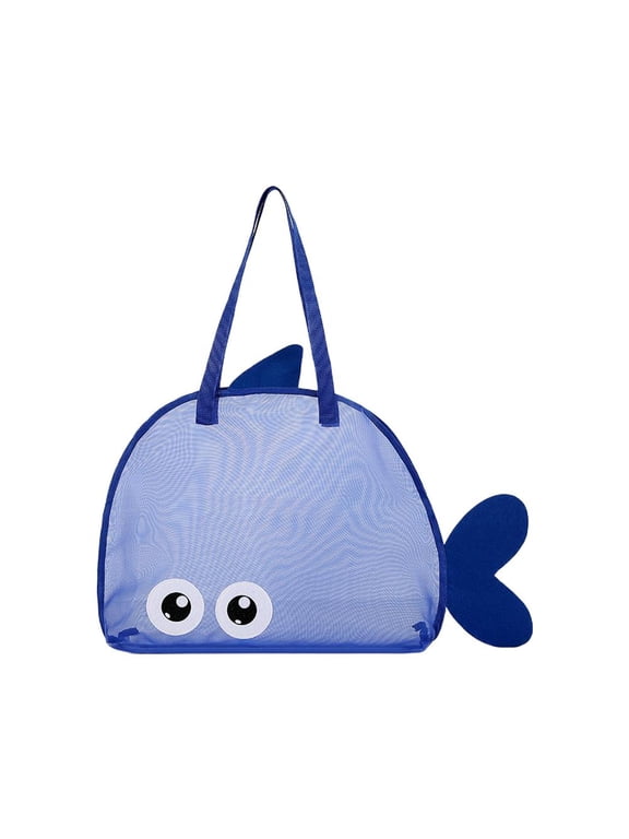 Large Capacity Mesh Beach Bag for Kids-Quick Dry Polyester Tote With Fish Design for Beach, Pool, and Travel