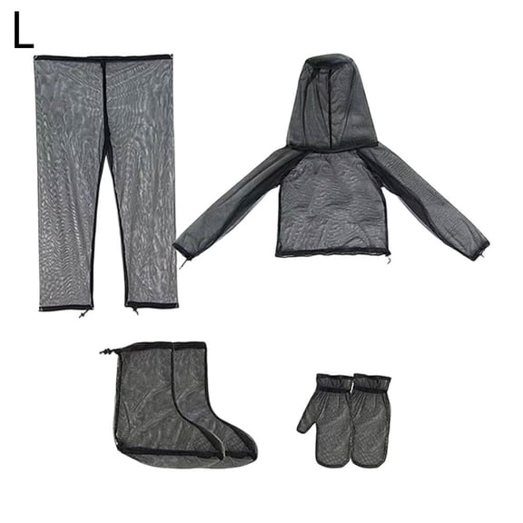 IFRINID Outdoor Mosquito Repellent Mesh Clothing Set-4-Piece Bug Protection Suit With Hooded Jacket, Pants, Gloves and Foot Covers for