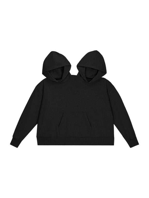Oversized Couples Hoodie, Black Double-Neck Pullover for Two-Person Wear, One Size
