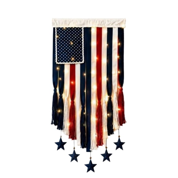 IFRINID Patriotic Hanging Banner with Stars, Red White and Blue Fabric Tassel Flag for Independence Day, Memorial Day and Front Porch Decor