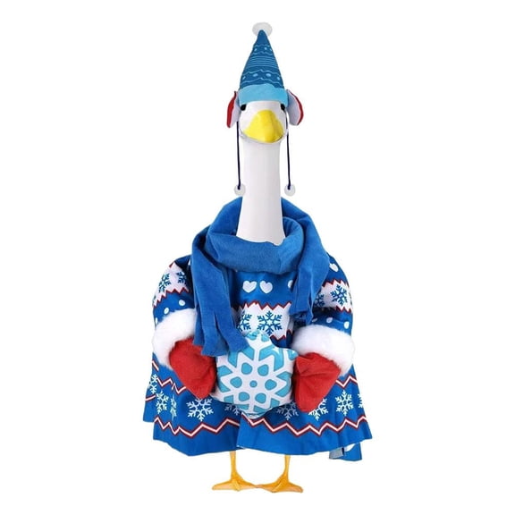 IFRINID Porch Goose Costume, 2-Piece Blue Plaid Christmas Cape and Hat Outfit for 23 in Goose Statue