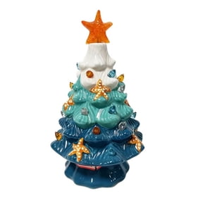 IFRINID Resin Starfish Christmas Tree Decor With Led Lights, Coastal Blue Ombre Tabletop Holiday Tree for Mantel, Nightstand, Office Desk