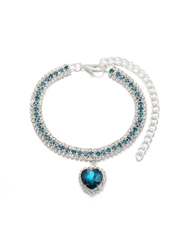 Rhinestone Dog Cat Collar Necklace with Crystal Heart Pendant, Adjustable, for Xs Small Dogs and Cats