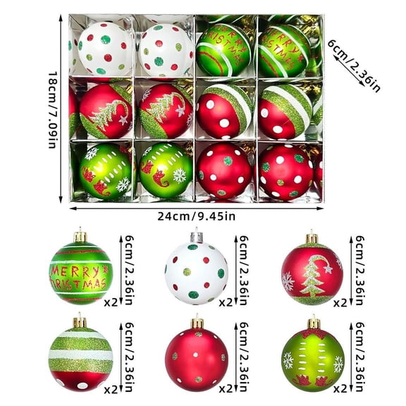 IFRINID Shatterproof Plastic Christmas Ornaments, 46-Piece Assorted Red Green White Tree Decorations With Glitter Finish, Holiday Decor