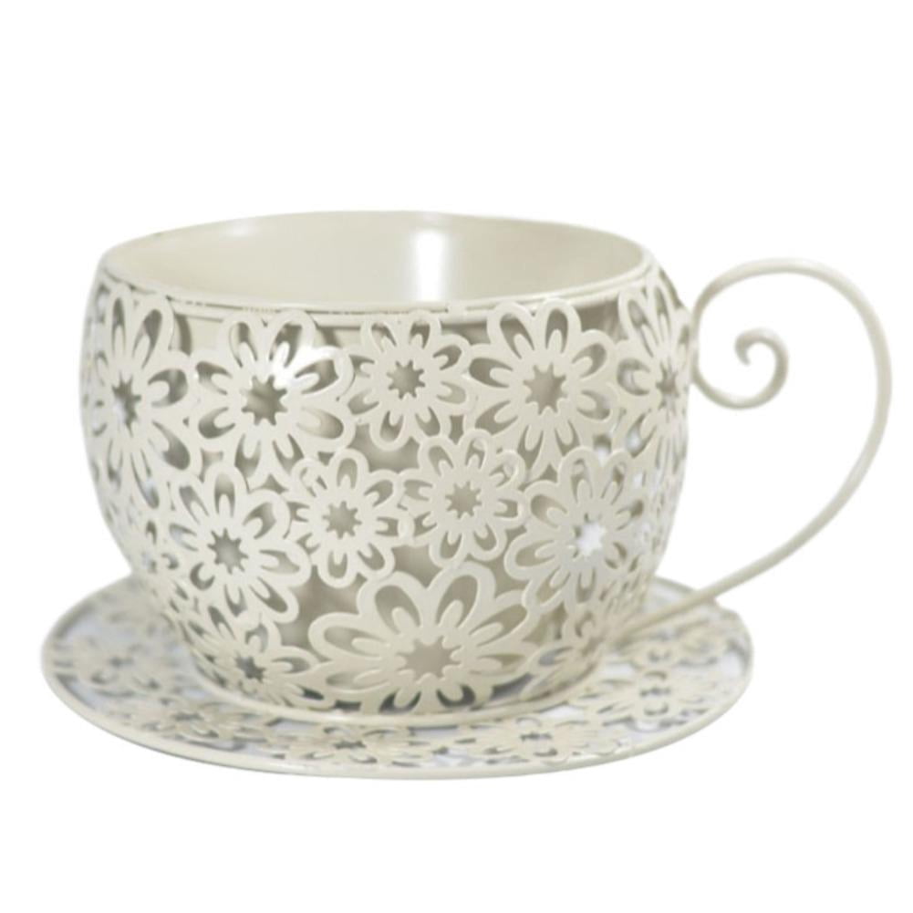 Smll Pot IFRINID Vintage Iron Teacup Planter with Saucer Floral Cutout Design ...