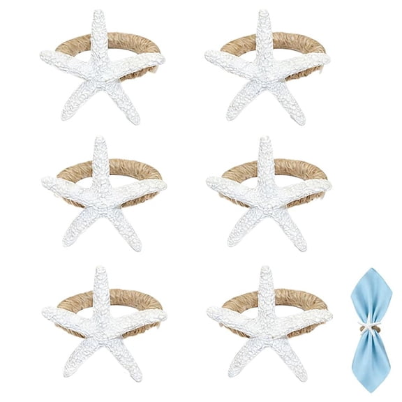 IFRINID White Resin Starfish Napkin Rings Set of 6, 2 Inch Coastal Table Decor for Beach Wedding, Ocean Theme Party, Nautical Dinner