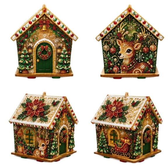 IFRINID Christmas Wooden Cottage Decoration, Miniature Holiday House with Snowman, Pine Tree and Stocking Patterns, Rustic Tabletop Decor