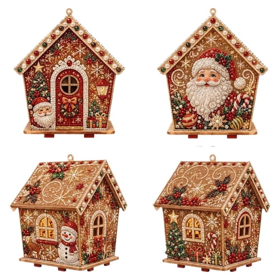 IFRINID Wooden Christmas Cottage Decor, 5. 31" Mini Holiday House Ornament for Desk, Mantel, Shelf, Tabletop