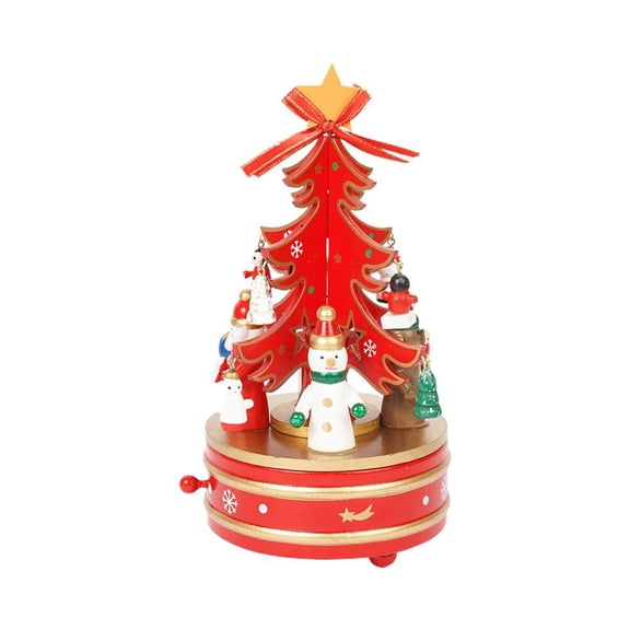 IFRINID Wooden Christmas Music Box, 8.66 in Wind-Up Rotating Snowman Tabletop Decoration for Mantel, Shelf and Desk