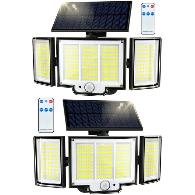 IFanze Outdoor Solar Lights , 348 LED 3000LM Solar Motion Sensor Security Lights, Solar Flood Lights with Remote, 3 Lighting Modes Waterproof Solar Wall Lights for Yard,Garage,Patio Entryways, 2Pack