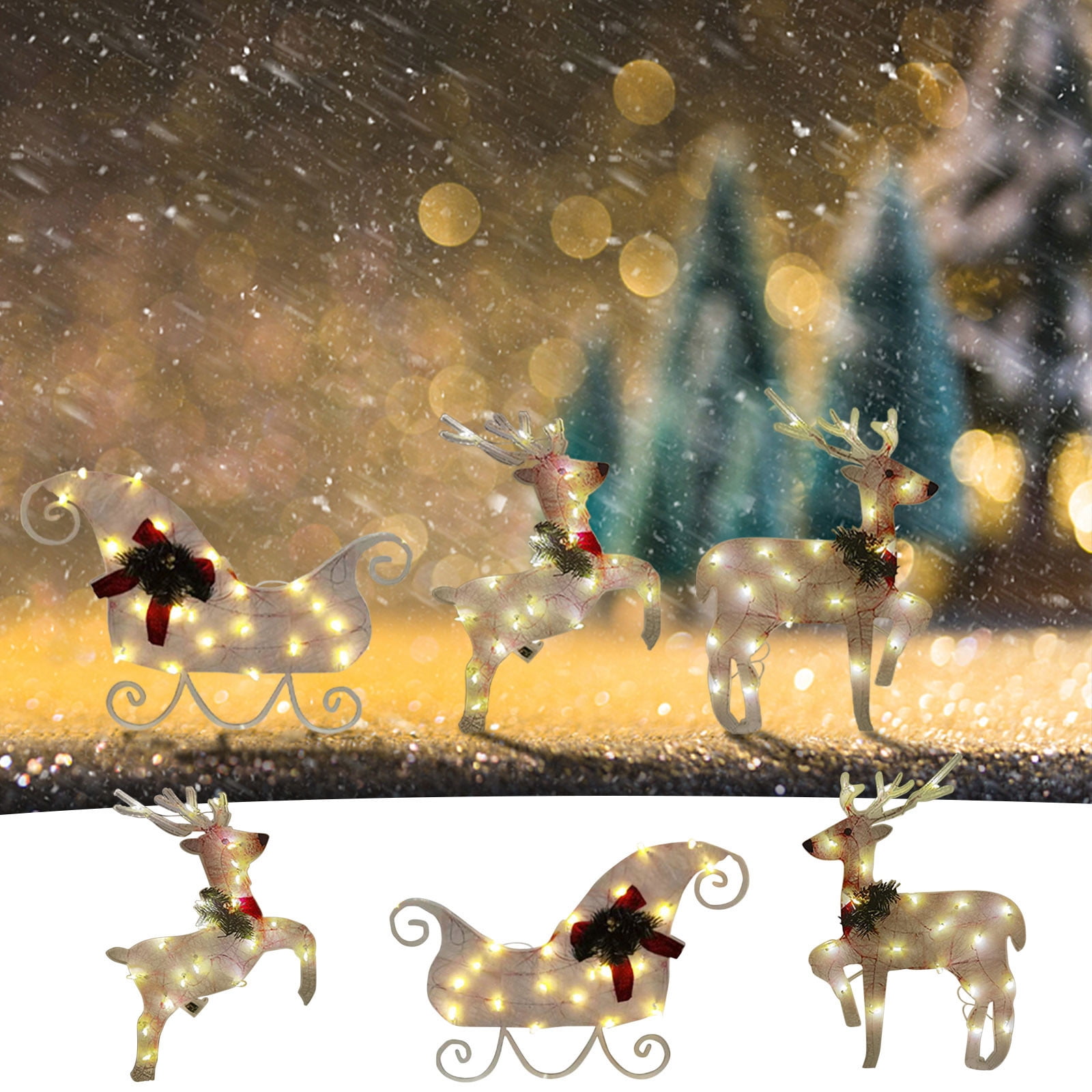 IFnwsv Christmas Garden Stakes Lighted Reindeer & Santa Sleigh Decor Christmas Yard Stakes Yard Signs Outdoor Decorative for Home Lawn Pathway Driveway Decorations