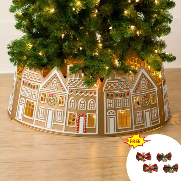 IFnwsv Christmas Tree Collar 28in Xmas Tree Collar for Artificial Trees LED Christmas Tree Collar for Gingerbread House Xmas Collar Tree Base Christmas Tree Skirt Collar for Pencil Tree Decor