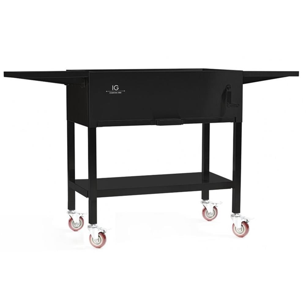 Matte Black Steel Charcoal Grill Cart with Porcelain Grates