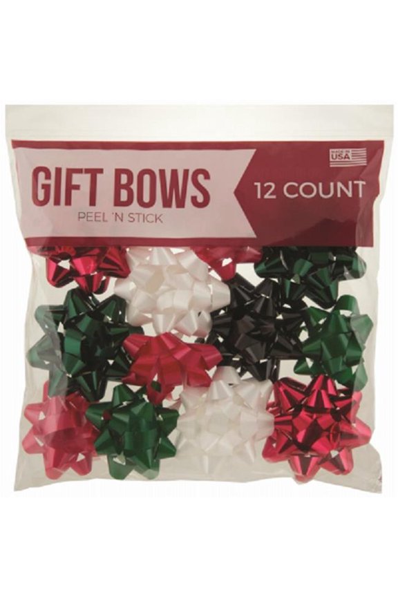IG Design 274723 Red, White & Green Bow Bag - 12 Count