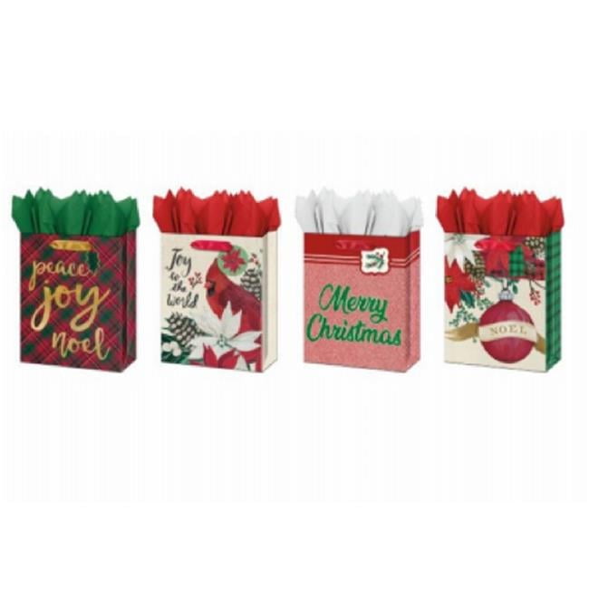 IG Design Group Americas Christmas Traditional Theme Papercraft Gift Bag, Satin Ribbon - Medium