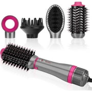 IG INGLAM 4 in 1 Blowout Brush, Negative Ion Detachable Hair Dryer & Styler Volumizer Hot Air Brush with 2 Styling Brush Heads, Gray