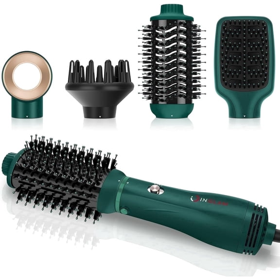IG INGLAM 4 in 1 Brush Blow Dryer, Detachable Hair Dryer Brush with Negative Ion, Dark Green