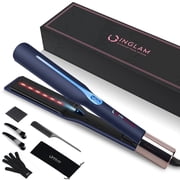 IG INGLAM Infrared Flat Iron for Hair, 1.75 Inch Wide Flat Iron Straightener with 30s Heat Up & 11 Adjustable Temperatures, Advanced Infrared Technology for Smooth Shine, Prussian Blue